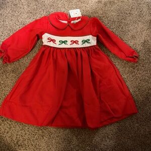 Red Kids Casual Dress with Bow Accents NWT never worn.